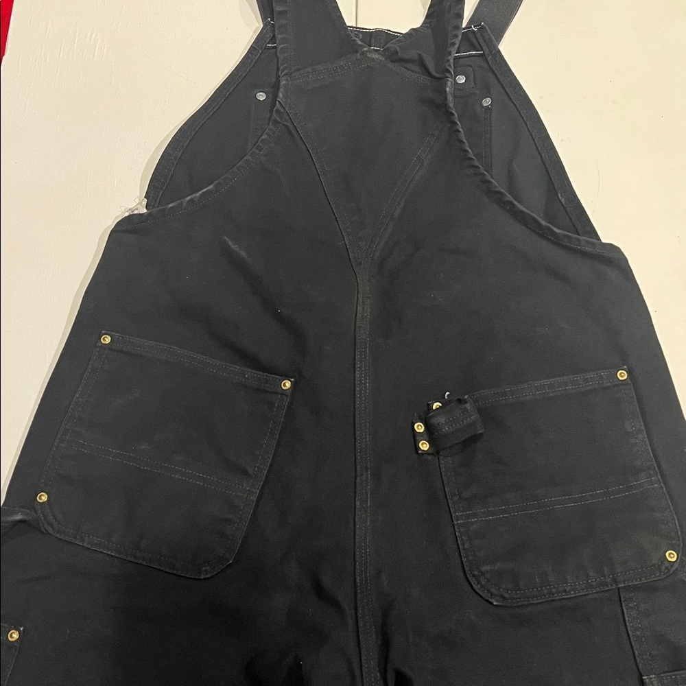 Vintage 90s Carhartt R01 BLK Black Duck Double Knee Bib Overalls size 38 - Picture 8 of 16